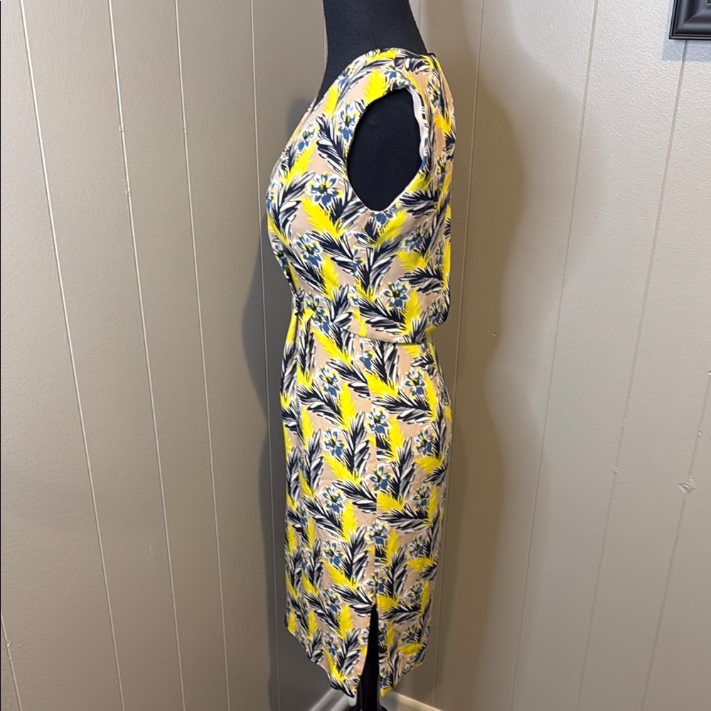 B6 J. Crew Women’s Petite 00P Vibrant Yellow Patterned Midi Dress - Picture 3 of 7